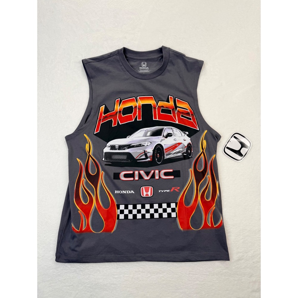 Honda Civic Type R Mens Graphic Muscle Tee Charcoal Gray Sleeveless Shirt L